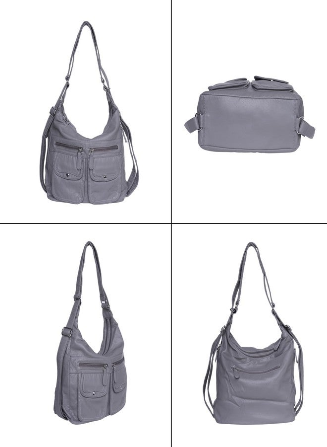 SANTORINI DualMode Handbag Women’s 2-in-1 Convertible Shoulder bag & Backpack | Multi-Pocket Bag with Adjustable Strap, 2 Main Compartments, Front Magnetic Pockets & Side Zipper Pockets (Grey) - Image 5